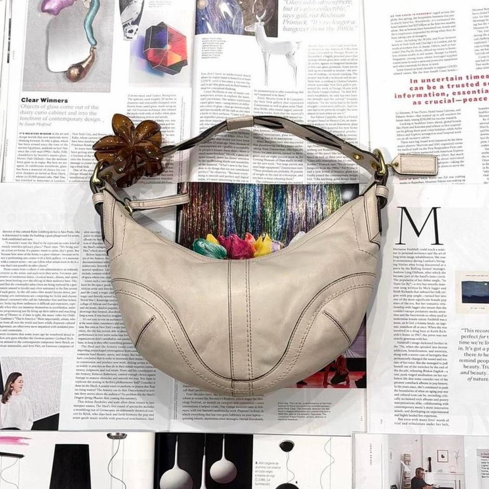 COACH Signature 2006 hobo cream leather demi crescent shaped shoulder bag